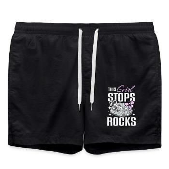 This girl stops for rocks fossil hunting - Swim Trunks - black - Front - AI Model Male 185 light (185cm)