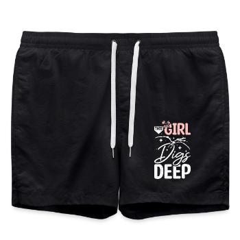 Paleontologist Girl diggs deep for dinosors - Swim Trunks - black - Front - AI Model Male 185 light (185cm)