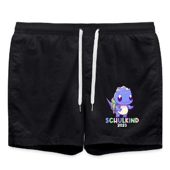 Einschulung T-Rex Dino Schulanfang Schulkind 2023 - Badeshorts - Schwarz - Vorne - AI Model Male 185 light (185cm)
