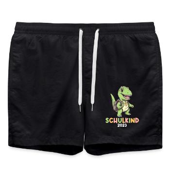 Einschulung T-Rex Dino Schulanfang Schulkind 2023 - Badeshorts - Schwarz - Vorne - AI Model Male 185 light (185cm)