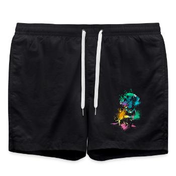 coloré splash art chien amoureux teckel - Short de bain - noir - Devant - AI Model Male 185 light (185cm)