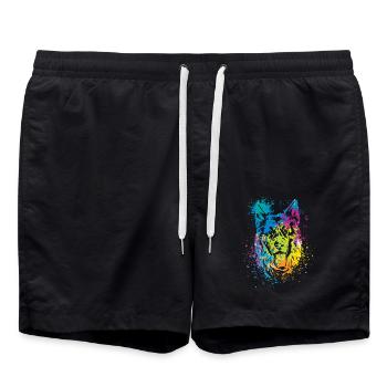 colorful splash art dog lover German shepherd - Badeshorts - Schwarz - Vorne - AI Model Male 185 light (185cm)