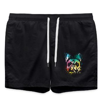 colorful splash art dog lover French bulldog - Swim Trunks - black - Front - AI Model Male 185 light (185cm)