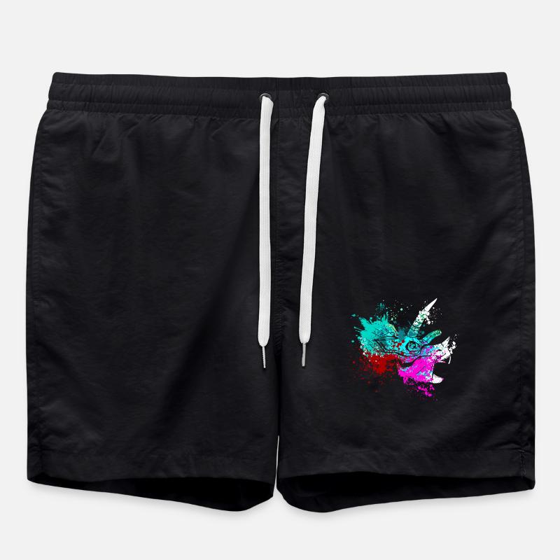 Splash art Dinosaure Tricératops tête - Short de bain - noir