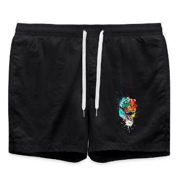 Splash Dinosaur Tyrannosaurus rex T-rex head - Swim Trunks - black - Front - AI Model Male 185 light (185cm)