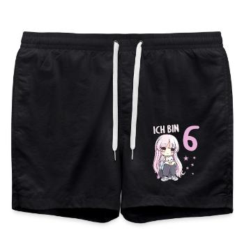 6 Jahre Mädchen Anime Kawaii Katze 6. Geburtstag - Badeshorts - Schwarz - Vorne - AI Model Male 185 light (185cm)