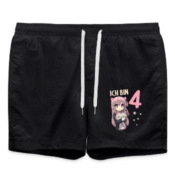 4 Jahre Mädchen Anime Kawaii Katze 4. Geburtstag - Badeshorts - Schwarz - Vorne - AI Model Male 185 light (185cm)