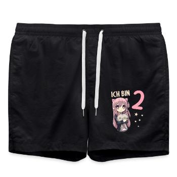 2 Jahre Mädchen Anime Kawaii Katze 2. Geburtstag - Badeshorts - Schwarz - Vorne - AI Model Male 185 light (185cm)