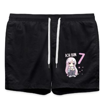 7 Jahre Mädchen Anime Kawaii Katze 7. Geburtstag - Badeshorts - Schwarz - Vorne - AI Model Male 185 light (185cm)