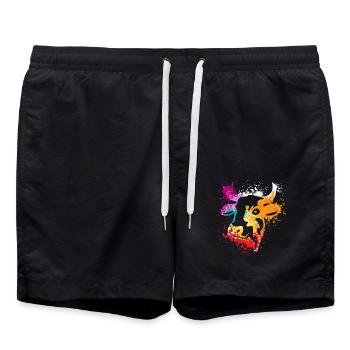 Colerfull Splash Art Farm animals cow head - Badeshorts - Schwarz - Vorne - AI Model Male 185 light (185cm)