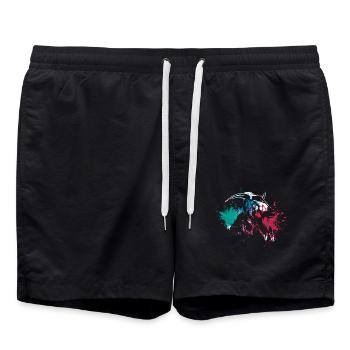 Colerfull Splash Art Farm animals Goat head - Swim Trunks - black - Front - AI Model Male 185 light (185cm)