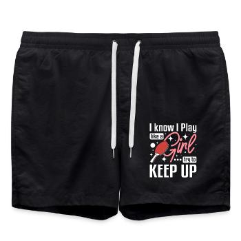 Women Play Ping pong like a girl - Swim Trunks - black - Front - AI Model Male 185 light (185cm)