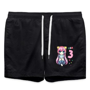 3 Year Old Girl Anime Kawaii Cat 3rd Birthday - Swim Trunks - black - Front - AI Model Male 185 light (185cm)