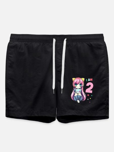 2 ans fille anime kawaii chat 2ème anniversaire - Short de bain - noir