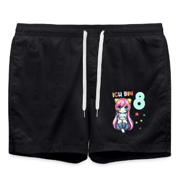 8 Jahre Mädchen Anime Kawaii Katze 8. Geburtstag - Badeshorts - Schwarz - Vorne - AI Model Male 185 light (185cm)