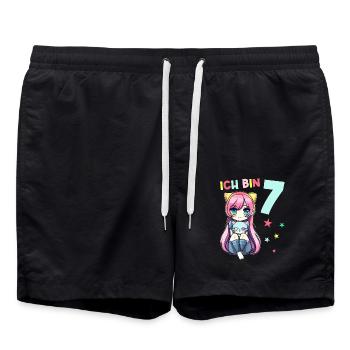 7 Jahre Mädchen Anime Kawaii Katze 7. Geburtstag - Badeshorts - Schwarz - Vorne - AI Model Male 185 light (185cm)