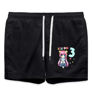 3 Jahre Mädchen Anime Kawaii Katze 3. Geburtstag - Badeshorts - Schwarz - Vorne - AI Model Male 185 light (185cm)