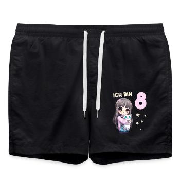 8 Jahre Mädchen Anime Kawaii Katze 8. Geburtstag - Badeshorts - Schwarz - Vorne - AI Model Male 185 light (185cm)