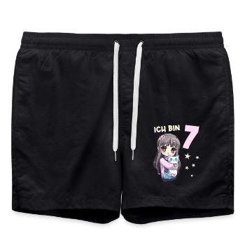7 Jahre Mädchen Anime Kawaii Katze 7. Geburtstag - Badeshorts - Schwarz - Vorne - AI Model Male 185 light (185cm)