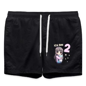 2 Jahre Mädchen Anime Kawaii Katze 2. Geburtstag - Badeshorts - Schwarz - Vorne - AI Model Male 185 light (185cm)