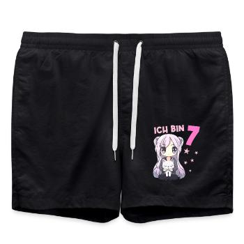 7 Jahre Mädchen Anime Kawaii Katze 7. Geburtstag - Badeshorts - Schwarz - Vorne - AI Model Male 185 light (185cm)