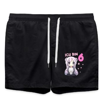 6 Jahre Mädchen Anime Kawaii Katze 6. Geburtstag - Badeshorts - Schwarz - Vorne - AI Model Male 185 light (185cm)
