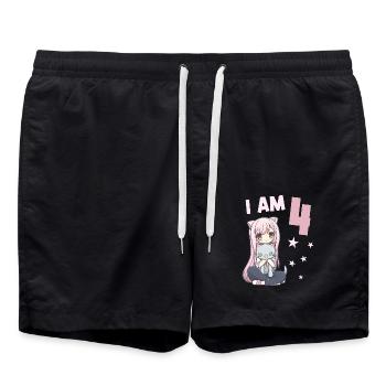 4 Jahre Mädchen Anime Kawaii Katze 4. Geburtstag - Badeshorts - Schwarz - Vorne - AI Model Male 185 light (185cm)