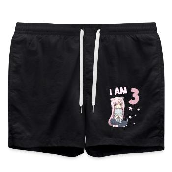 3 Year Old Girl Anime Kawaii Cat 3rd Birthday - Swim Trunks - black - Front - AI Model Male 185 light (185cm)