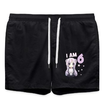 6 Year Old Girl Anime Kawaii Cat 6th Birthday - Swim Trunks - black - Front - AI Model Male 185 light (185cm)