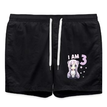 3 Year Old Girl Anime Kawaii Cat 3rd Birthday - Swim Trunks - black - Front - AI Model Male 185 light (185cm)