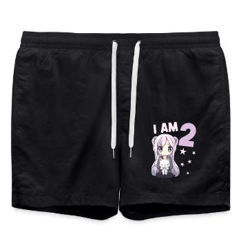 2 Year Old Girl Anime Kawaii Cat 2nd Birthday - Swim Trunks - black - Front - AI Model Male 185 light (185cm)