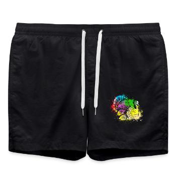 Colorful Splash Farm animals thanksgiving Turkey - Swim Trunks - black - Front - AI Model Male 185 light (185cm)