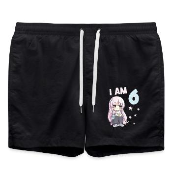 6 Year Old Girl Anime Kawaii Cat 6th Birthday - Swim Trunks - black - Front - AI Model Male 185 light (185cm)