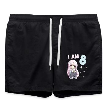 8 Jahre Mädchen Anime Kawaii Katze 8. Geburtstag - Badeshorts - Schwarz - Vorne - AI Model Male 185 light (185cm)