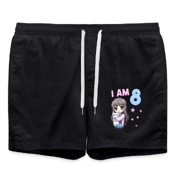 8 Jahre Mädchen Anime Kawaii Katze 8. Geburtstag - Badeshorts - Schwarz - Vorne - AI Model Male 185 light (185cm)
