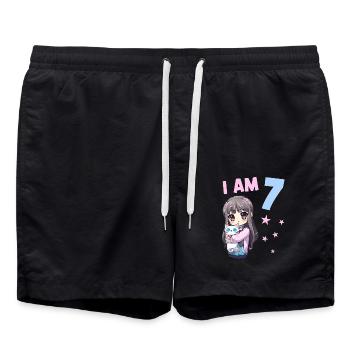 7 Year Old Girl Anime Kawaii Cat 7th Birthday - Swim Trunks - black - Front - AI Model Male 185 light (185cm)