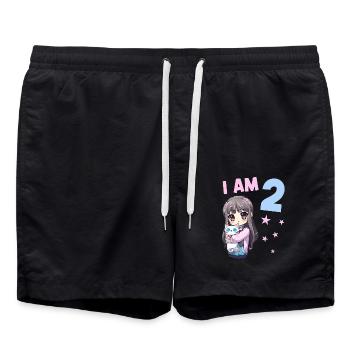 2 Year Old Girl Anime Kawaii Cat 2nd Birthday - Swim Trunks - black - Front - AI Model Male 185 light (185cm)