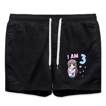 3 Year Old Girl Anime Kawaii Cat 3rd Birthday - Swim Trunks - black - Front - AI Model Male 185 light (185cm)