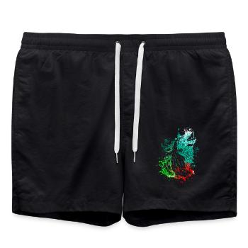 Splash Art Howling Wolf - Swim Trunks - black - Front - AI Model Male 185 light (185cm)