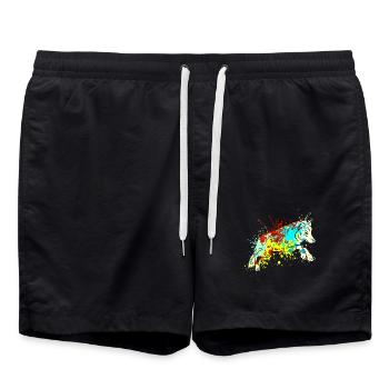 Splash Art Wolf - Badeshorts - Schwarz - Vorne - AI Model Male 185 light (185cm)