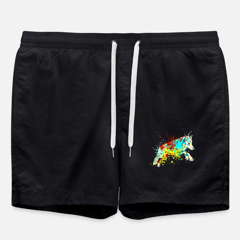 Splash Art Wolf - Swim Trunks - black