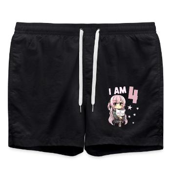 4 ans Fille Anime Kawaii Cat 4ème anniversaire - Short de bain - noir - Devant - AI Model Male 185 light (185cm)