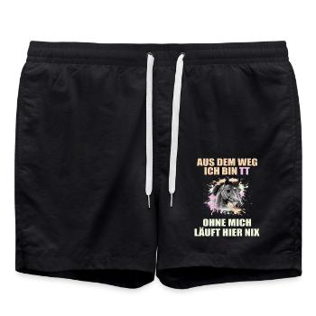 Tuniertrottel ich mach hier alles Pferd Rappe - Badeshorts - Schwarz - Vorne - AI Model Male 185 light (185cm)