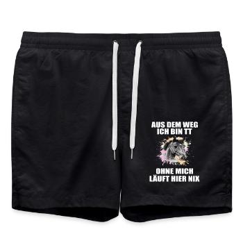 Tuniertrottel ich mach hier alles Pferd Rappe - Badeshorts - Schwarz - Vorne - AI Model Male 185 light (185cm)