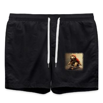 Skating sloth in hoodie – Cool grunge design - Swim Trunks - black - Front - AI Model Male 185 light (185cm)
