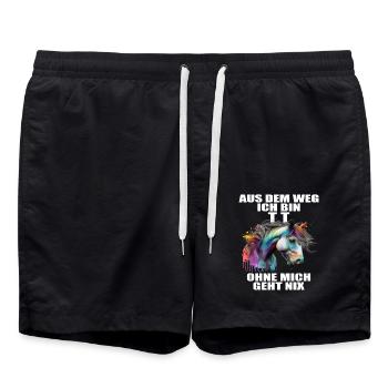 Tuniertrottel ich mach hier alles Pferd Rappe - Badeshorts - Schwarz - Vorne - AI Model Male 185 light (185cm)