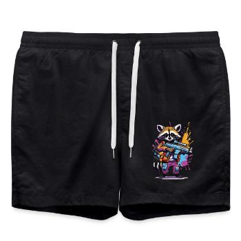 raton laveur avec pistolet laser - Short de bain - noir - Devant - AI Model Male 185 light (185cm)