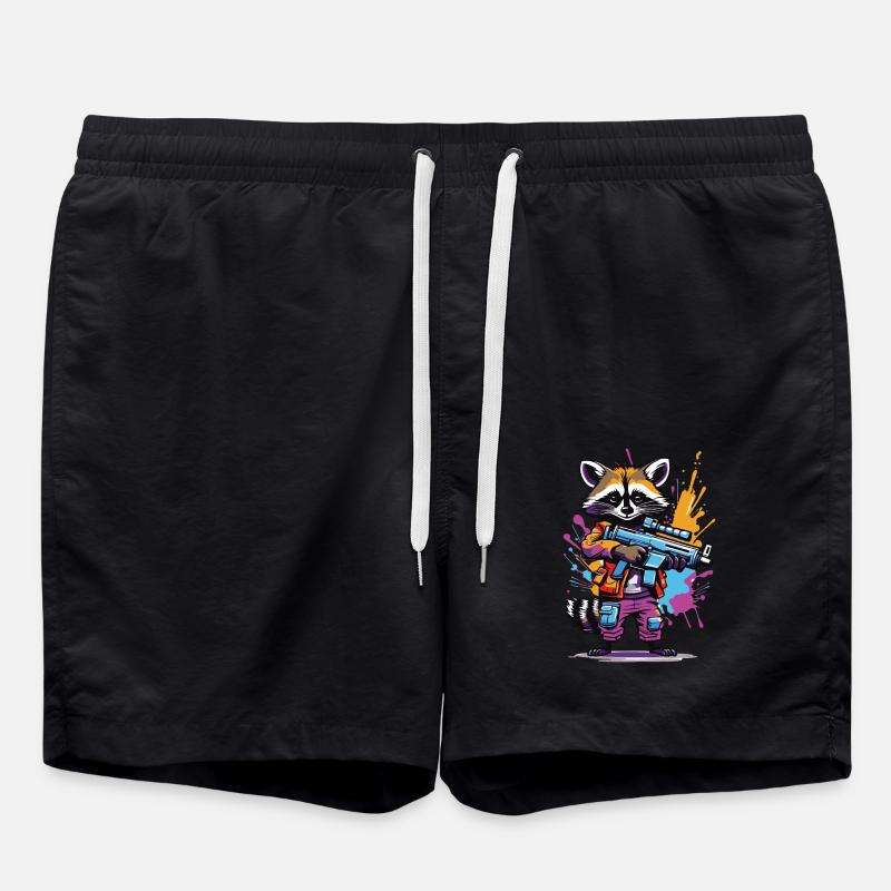 Raccoon with laser gun - Swim Trunks - black