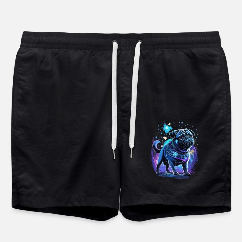 Midnight Magic Pug Dog - Swim Trunks - black