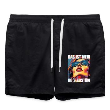 80er Motto Party Das ist mein 80er Jahre Kostüm - Badeshorts - Schwarz - Vorne - AI Model Male 185 light (185cm)